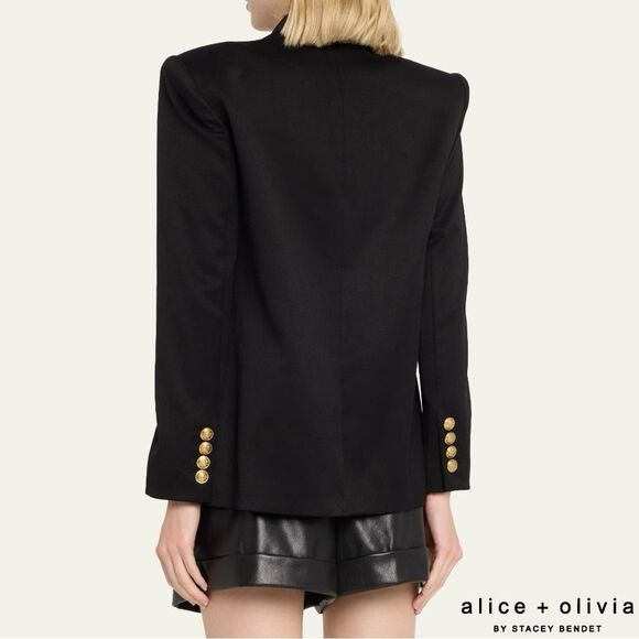 Alice + Olivia **NWT** Anthony Double-Breasted Strong-Shoulder Blazer Black/Gold - Picture 7 of 14